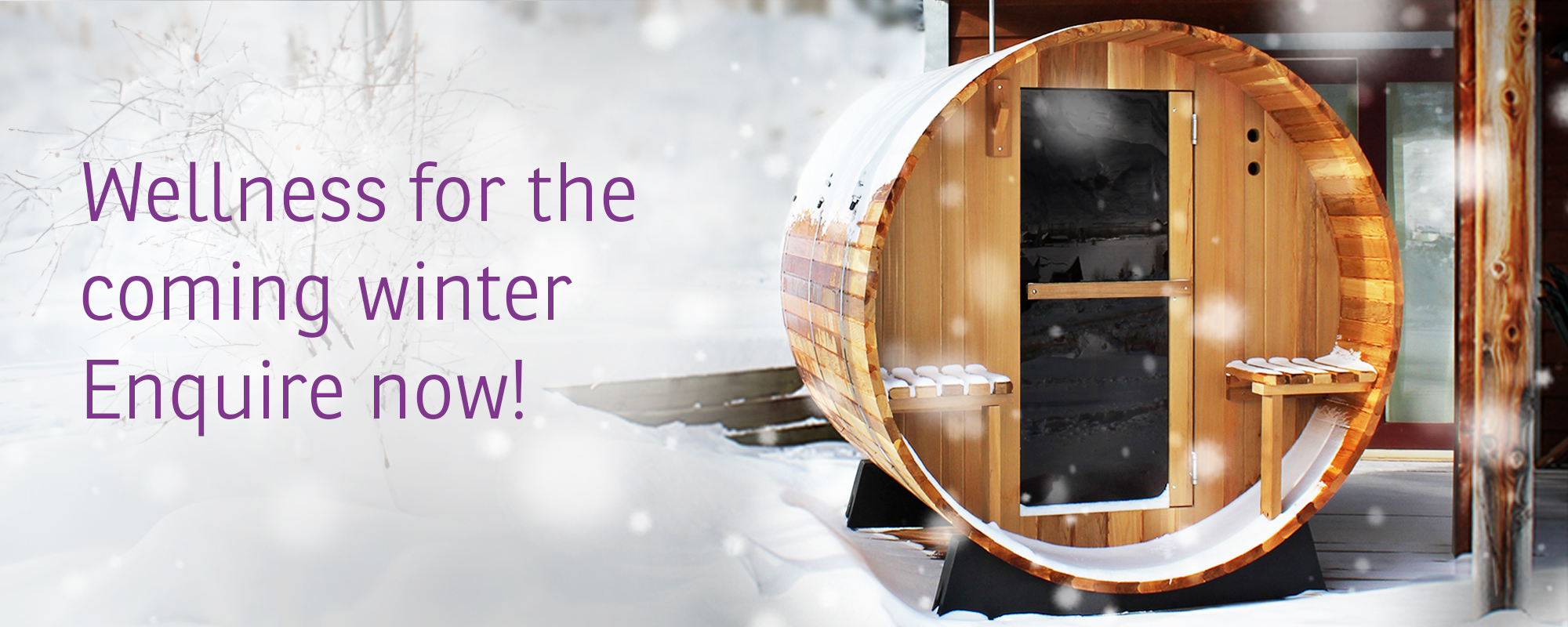 barrel sauna in the snow atmospheric picture